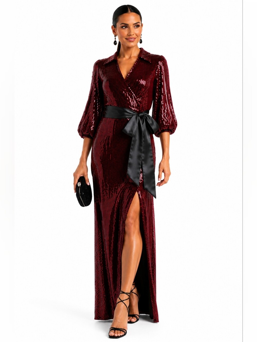 NWT Alice + Olivia Burgundy Sequin Formal Evening Gown Size 6 MSRP $695